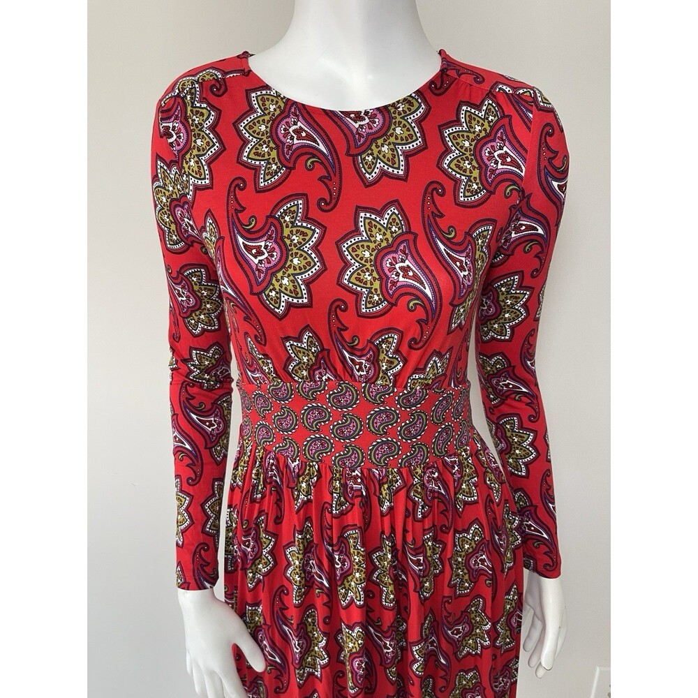 BODEN Thea Long Sleeves Jersey Knit Midi Dress Stretchy US 4P Red Paisley - Picture 3 of 13